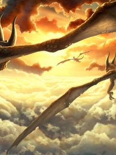 Полет драконов на закате