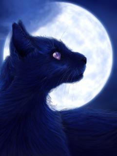 Профиль черного кота на фоне Луны