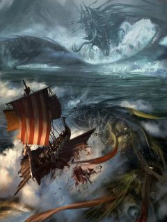 Корабль викингов и морской змей
