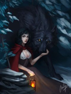 Укрывающиеся красная шапочка и волк
