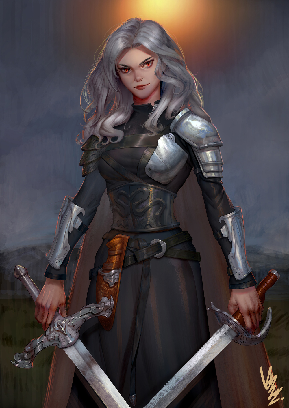 Воительница - вампирша с мечом и саблей