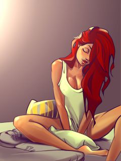Арт. Сонная, рыжая девушка в кровати