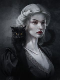 Вампирша с котом на плечах