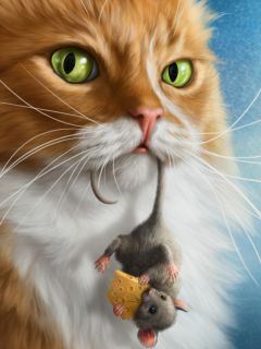 Арт. Кот с мышонком в зубах