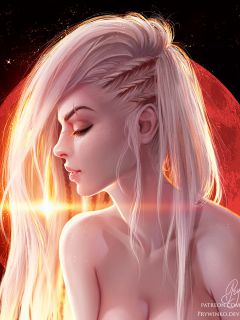 Арт. Девушка на фоне красной Луны
