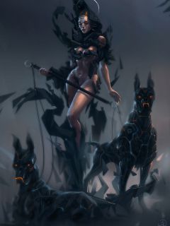 Арт. Богиня тьмы и псы