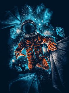 Космонавт, пробирающийся сквозь октаэдрические тела