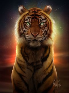 Тигр и сияющее ночное небо