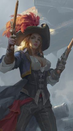 Грудастая пиратка с мушкетами