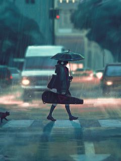 Девочка, дождь, переход