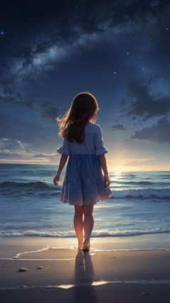 Девочка у моря на восходе
