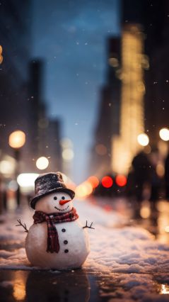 Снеговик в вечернем городе